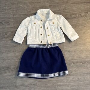 Janie and Jack 6-12 Mth Navy Spring Skirt Ribbon Detail & White Jean Jacket LNC